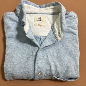 Johnny O Hangin' Out Mens Medium Blue Cotton Short Sleeve Shirt Full Button Surf